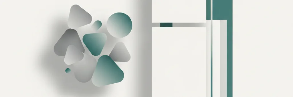Abstract geometric shapes: informal organic cluster beside formal rectangular structure