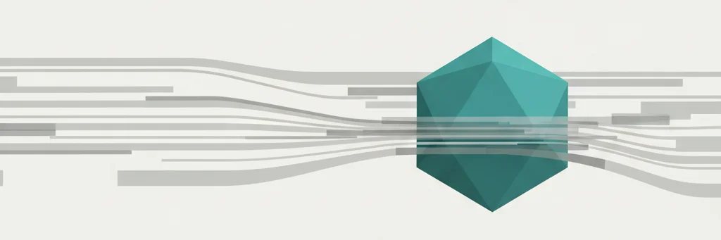 Data flow with teal geometric form breaking against the conforming stream