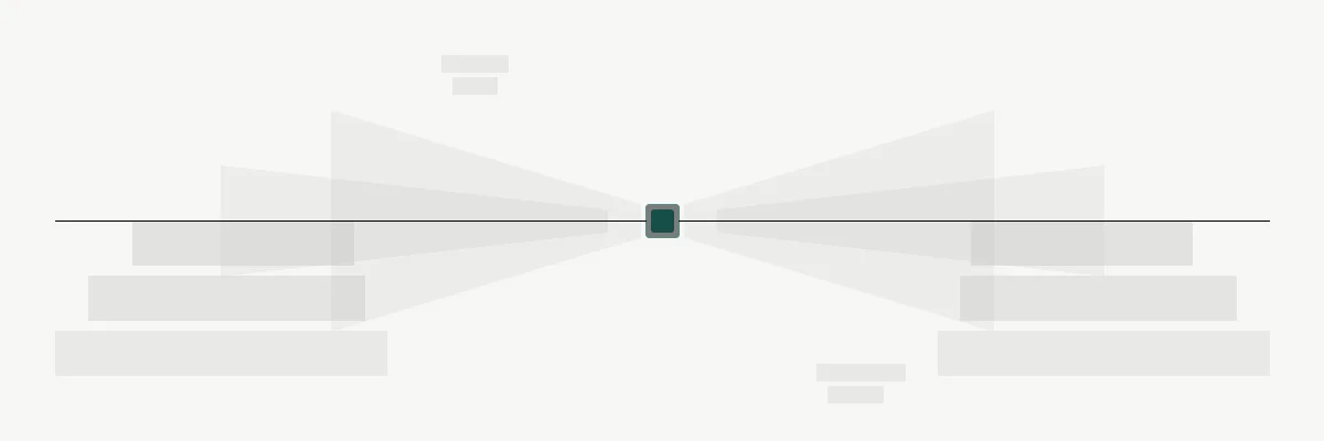 Abstract geometric forms representing data systems converging toward unified direction